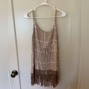 Earthy long tank top with macrame tassels
